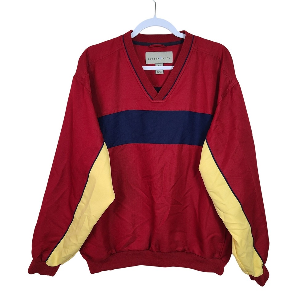 Vtg Red Colorblock VNeck Windbreaker Jacket Mens M 90s Dadcore Retro Blokecore‎